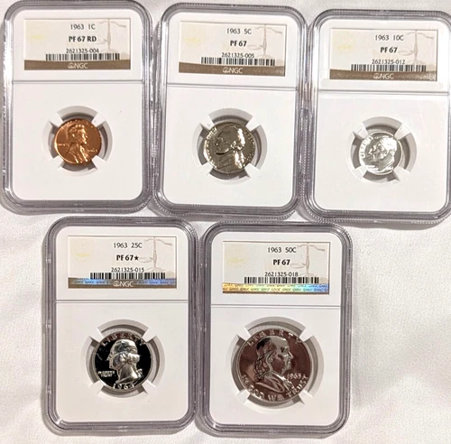 1963 Proof Set NGC PF67 Lincoln Jefferson Roosevelt Washington Qtr Franklin Half