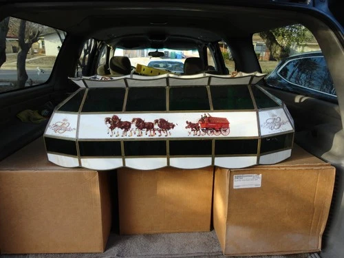 Vintage 40"X16" Budweiser Clydesdale Beer Pool Table Light STAINED GLASS LEADED