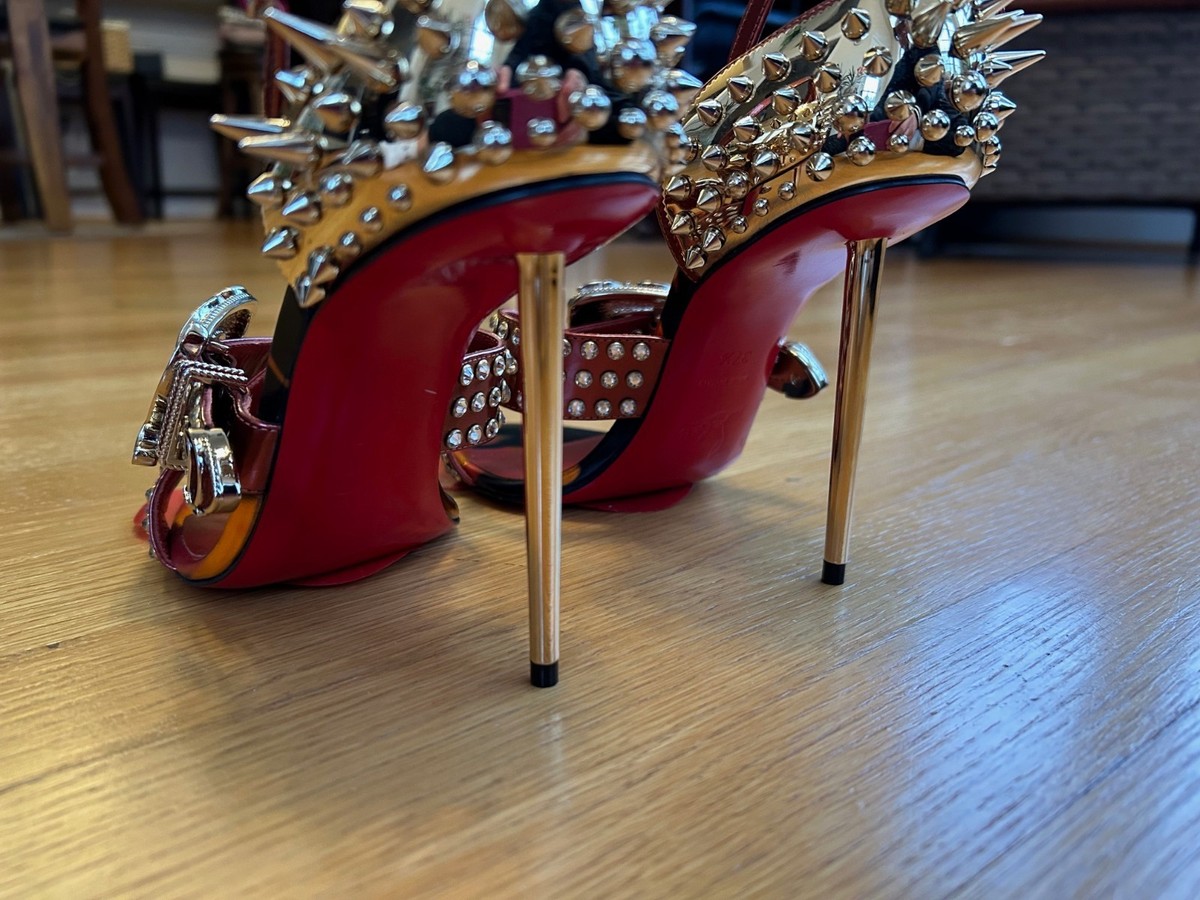 CHRISTIAN LOUBOUTIN Red & Gold Wosandal Pic 100 Sandals Size 8 IT