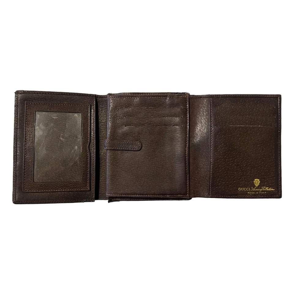 Carteira vintage Gucci Sherry Line anos 80 couro revestido lona três dobras bolso - Imagem 4 de 4