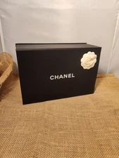 Authentic CHANEL Empty Large Gift Box BLACK 12.25" x 8"x 5" Magnetic Flap Flower