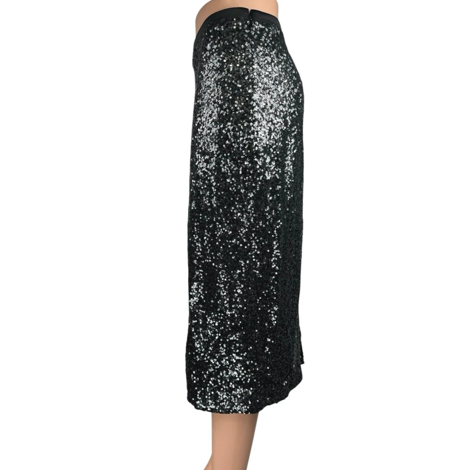 Falda lápiz recta midi hasta la rodilla con lentejuelas negras brillantes Express para mujer 10 Foto 2 de 4