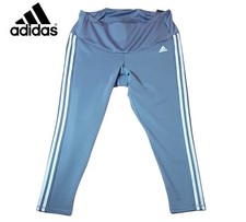 Image of New Adidas Aeroready Womens High Rise 7/8 Tight Fit Grey/White Leggings Size 2XL