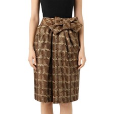 Marni Brown Plaid Virgin Wool Skirt - Pleated Bow Accent Size 4 / IT 40
