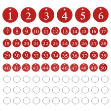 50PCS Number Tags 1-50, Number Key Tags Aluminum Numbered Tags, Red