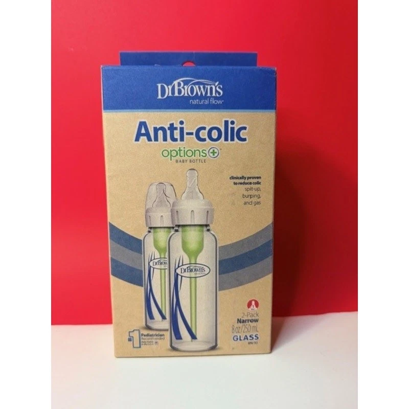 Dr. Brown’s Anti-Colic Options+ Baby Bottles –Glass 8 oz (250 ml) Narrow –2 Pack