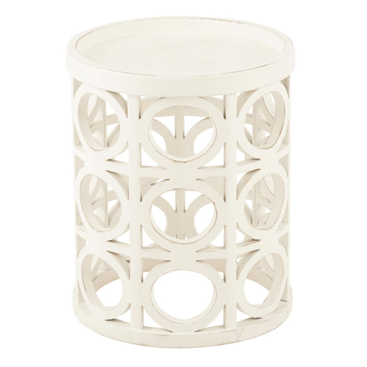 Table d'appoint sculptée Charity table basse blanche ronde en bois 50cm