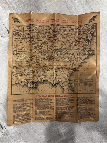 Civil War Battlefields 1861-1865 Map Reproduction 1961 16x14 Inches