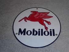 VINTAGE MOBIL MOBILOIL GAS PEGASUS HORSE 7.5" PORCELAIN METAL GASOLINE OIL SIGN!