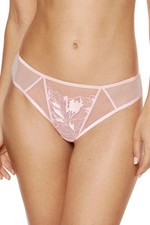 Gorteks Coco Pink Embroidered Thong Panty Mid-Rise Fit Women's Sheer Lingerie