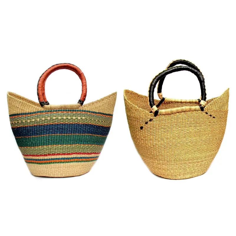 Ручной работы Bolga покупатель сумка с короткими ручками корзина, 18 дюймов, натуральный или смешанные цвета - Изображение 2 из 4