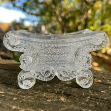 Antique 1830s Lacy Flint Glass BS-3A Beaded Scroll + Basket of Flowers Open Salt