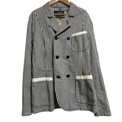 ARMANI JEANS Hickory Stripe P-Coat Jacket Size 48 White Blue mens