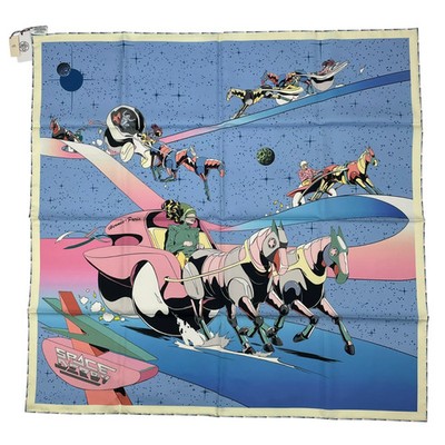 HERMES スカーフ SPACE DERBY 限定品　レア物 Hermes Scarf Stole Space Derby Sky Blue Horse Carriage Silk Auth