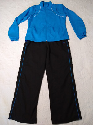 Reebok Track Warm-Up Suit Mens L  Blue Black Single Stripe Logo Athletic Y2K EUC