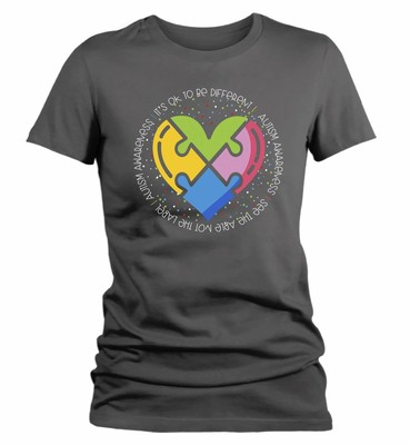 Women's Autism Awareness T Shirt Be Different Puzzle Heart Autism Shirt See Able