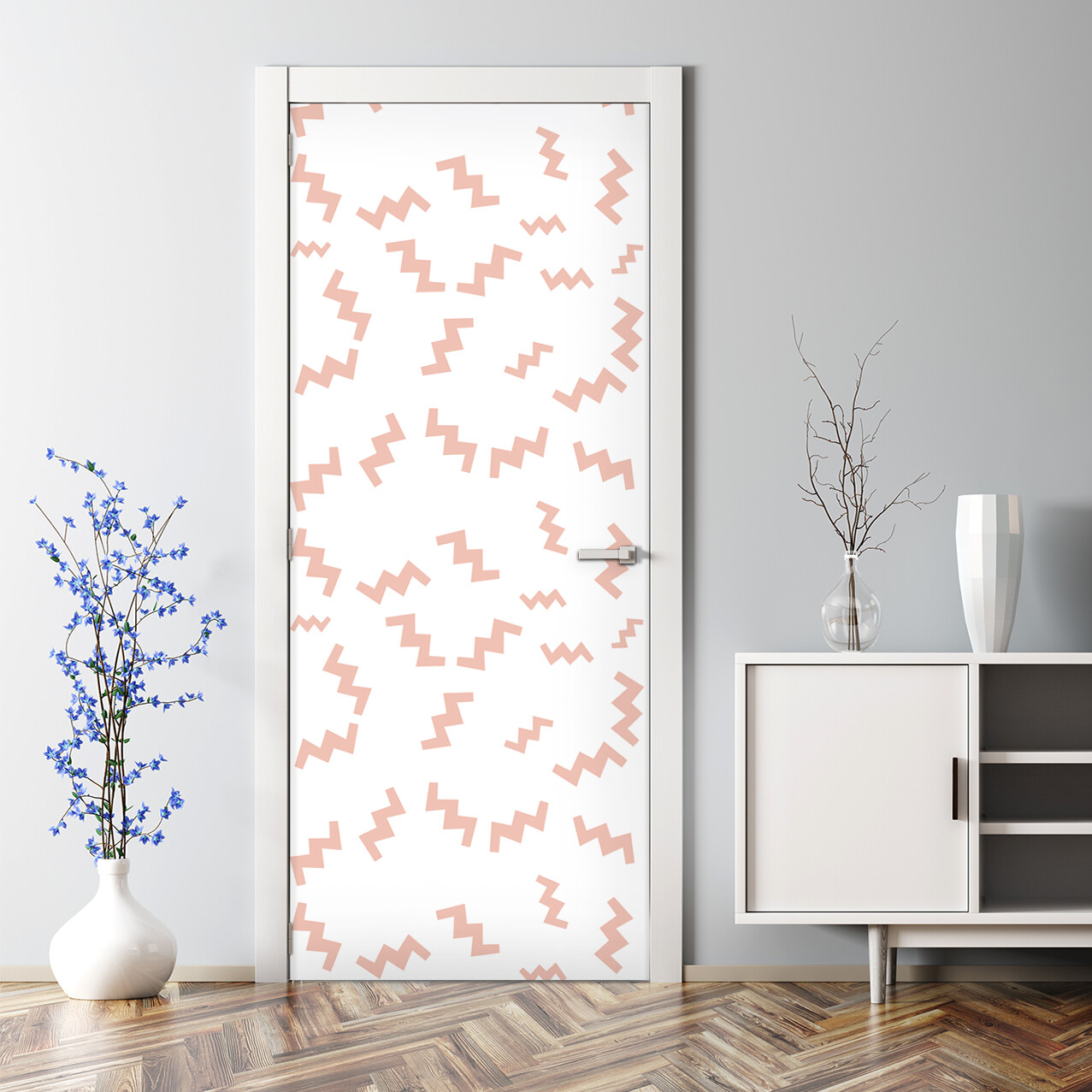 Retro Zigzags Funny Pattern Geometric Adhesive Pink Door Decal Door Decal