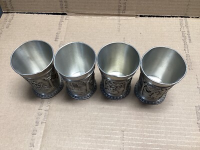 Set of 4 Tumasek Pewter 97% Embossed Collector Cups, Tankard,s