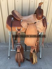 New Leather Western Natural  Brown Leather Strip Down Roper Ranch Saddle Horse