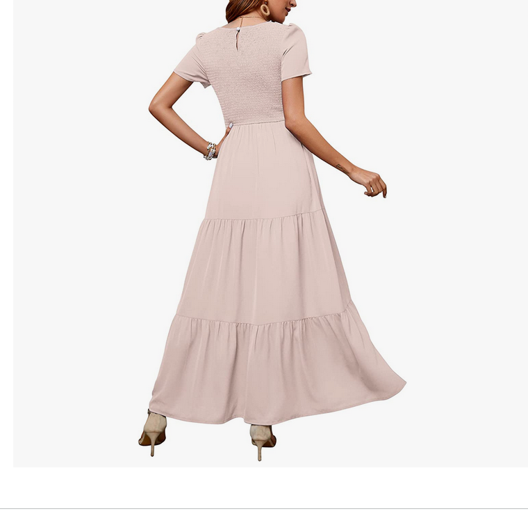 auselily maxi dress AUSELILY Summer Pale Pink Maxi Dress-Med. Tiered Long Dress Casual