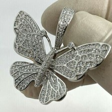 2.20Ct Lab Created Diamond Butterfly Pendant 14K White Gold Plated Free Chain