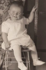 1920s Baby Smile Studio Portrait Chair Tights Happy Infant