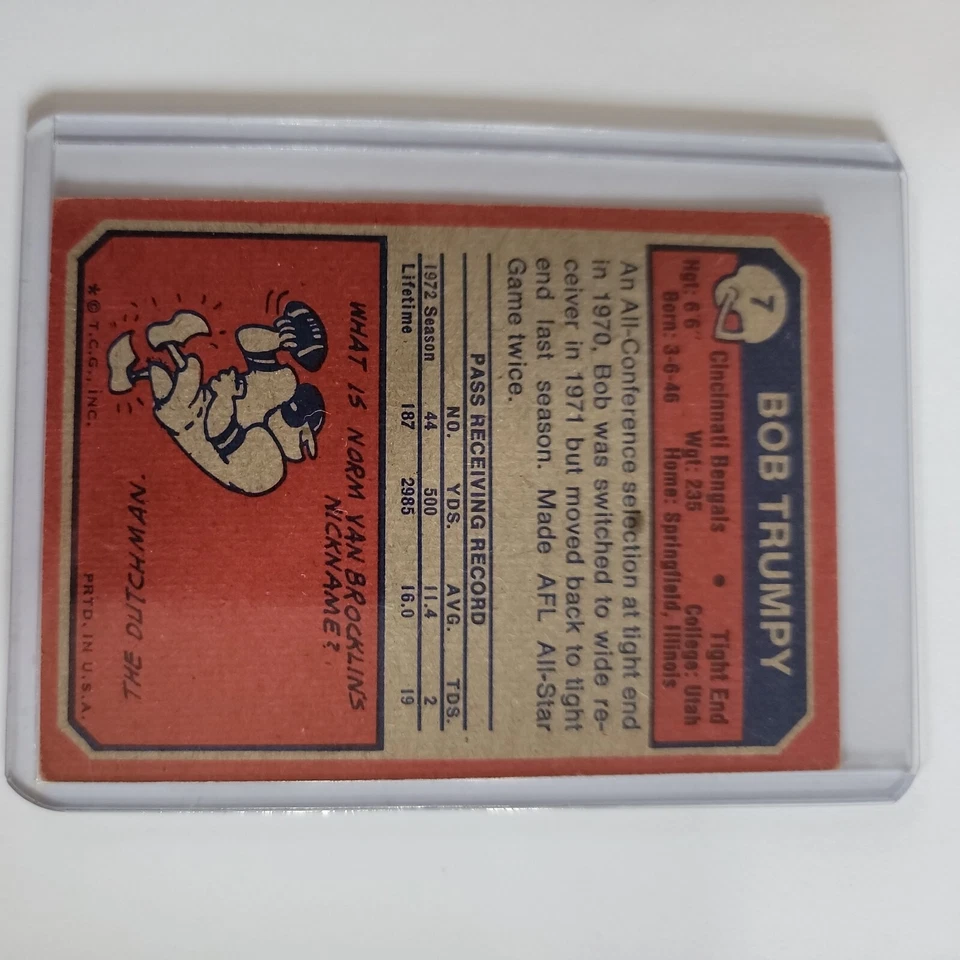 BOB TRUMPY 1973 Topps Football #7 Vintage Card - Image 2 of 2