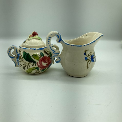Italian Majolica Cream Lidded Sugar 1930s Handpainted Roses Italy Vintage Charm - Picture 7 of 8