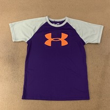 Under Armour Youth Size Large LOOSE Purple Large Logo Short Sleeve T Shirt