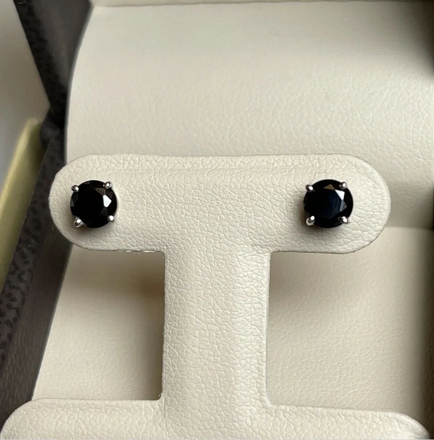 1 TCW Fancy Black Round Studs Earrings Man Made Diamonds 14k Solid Gold - Image 2 of 4