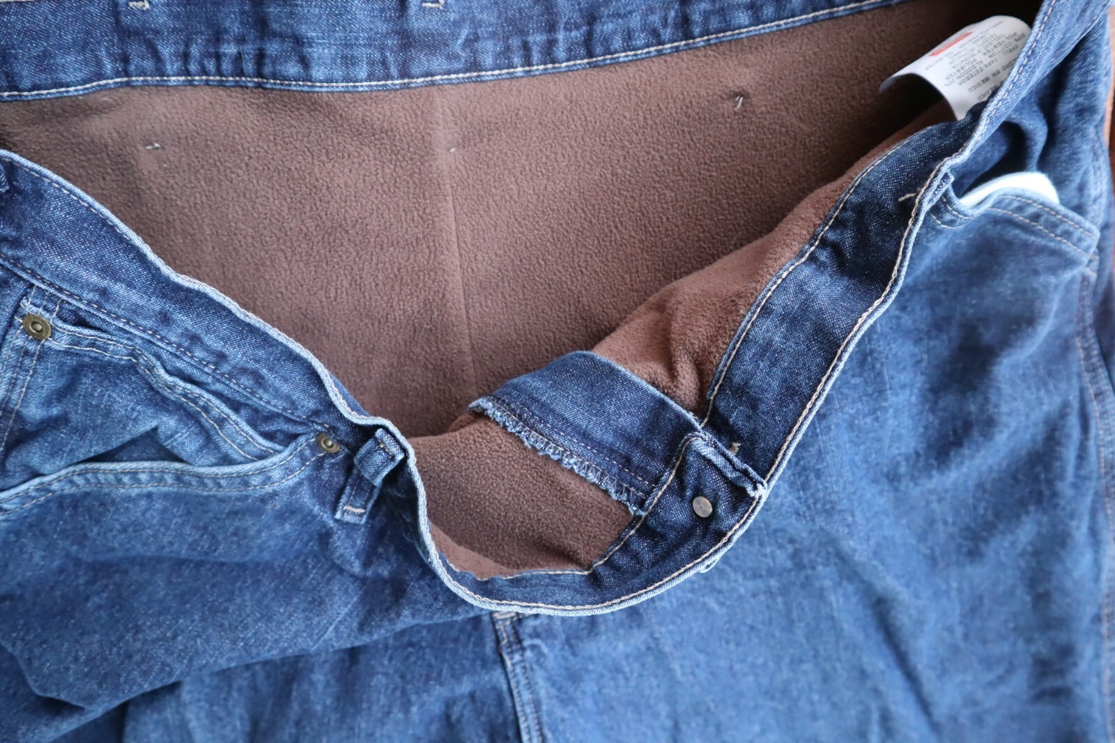 Blue Denim WRANGLER Carpenter Fleece Lined Jeans 42 x 30 image 3