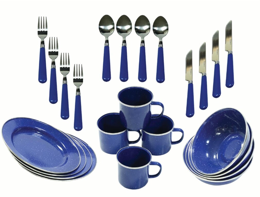 Ozark Trail 24 Piece Camping Dishes Dinnerware Enamel Set Picnic BBQ  Barbecue