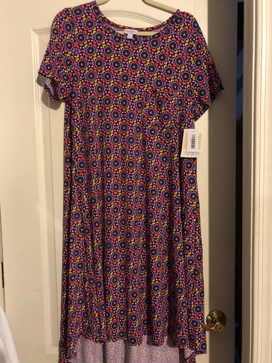 LuLaRoe Carly Dress Medallions Purple Red Floral Large New for Summer Travel