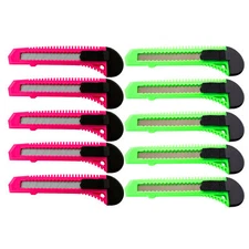 10 Safety Box Cutter Utility Knife Retractable Snap off Razor Blade PINK GREEN