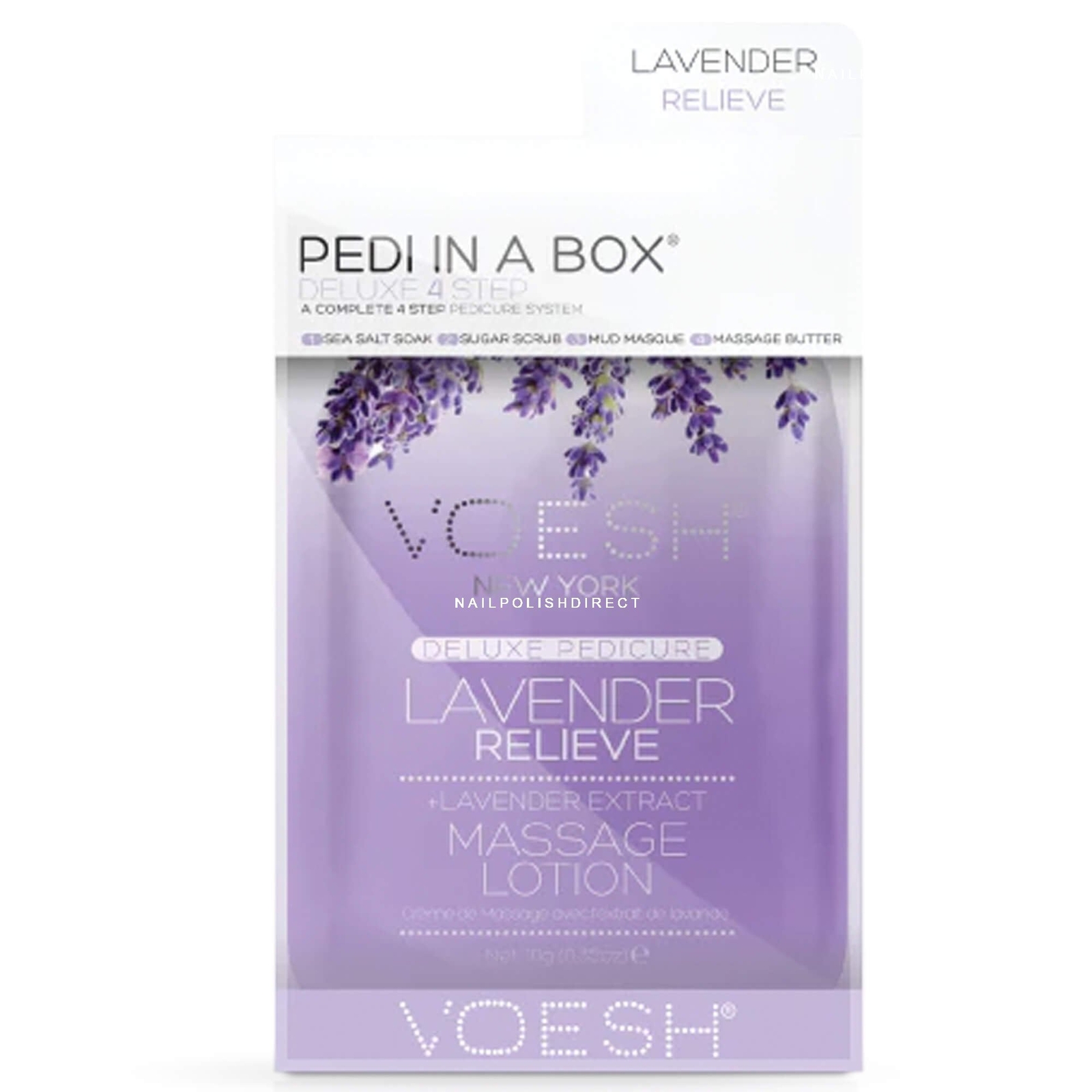 Voesh New York Pedi In A Box - Deluxe 4 Step - Lavender Relieve(35g,2x20g,15.5g)