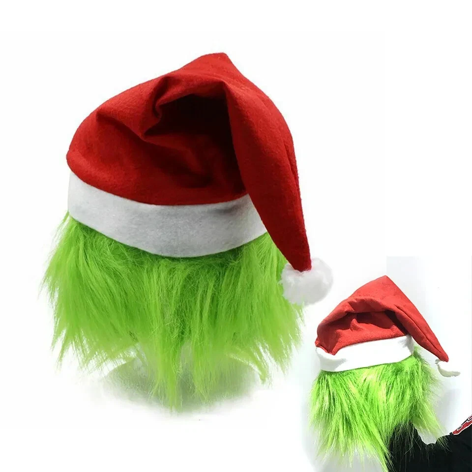 Máscara de látex de cabeza completa El Grinch Sombrero de Navidad Monstruo Disfraz para adulto Juegos con disfraces de Navidad Foto 3 de 4