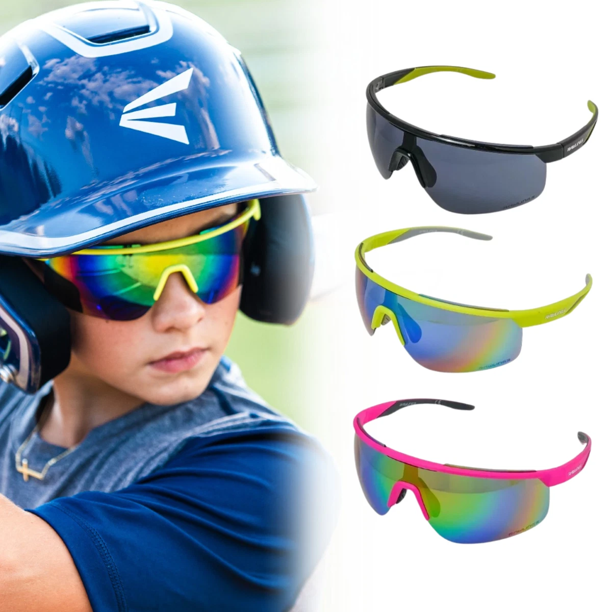 Rawlings Occhiali da sole sportivi da baseball, 100% UV, lenti leggere ed eleganti, pieghevoli, resistenti ai graffi, bianco/rosso, Boys Youth