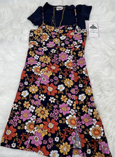NEW Rare Editions 3pc Dress Set Girls Size 14 Floral Printed Navy Tee Necklace