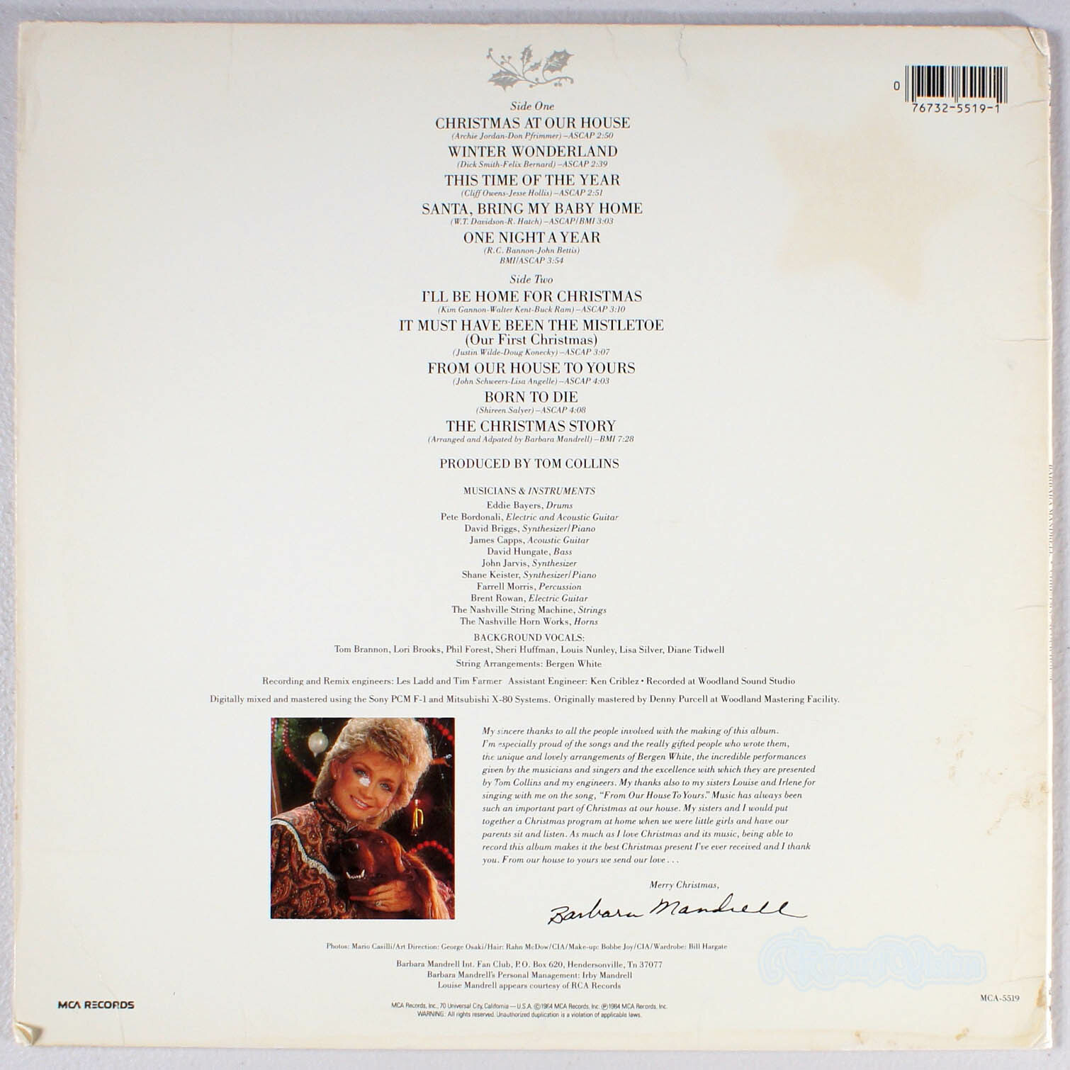 Barbara Mandrell Christmas at Our House (1984) Vinyl LP • PROMO
