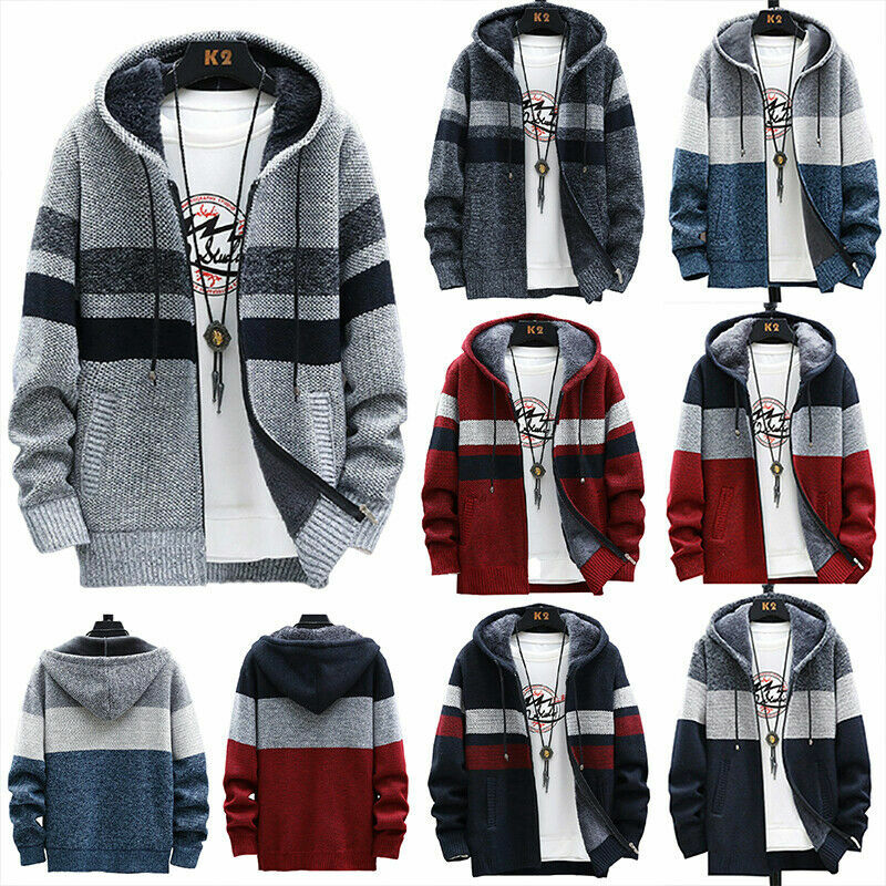 Mens Zip Up Fluffy Lined Hoodie Hoody Coat Winter Warm Jacket Hooded Sweatshir 」