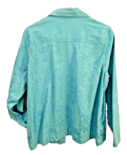 Tantrums Jacket sz XL Aqua Floral Long Sleeved Cotton Blend machine wash - Picture 3 of 7