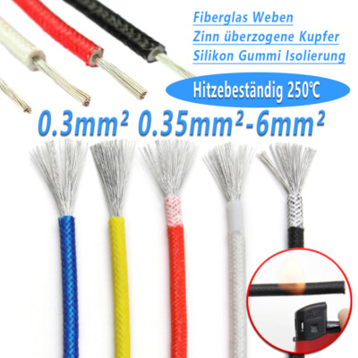 Fiberglas-Kabel 0,3-6mm² - Hitzebeständig bis 250°C   Hochtemperatur-Gerätekabel