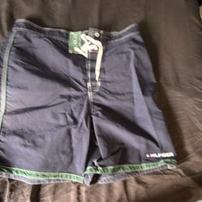 Tommy Hilfiger Men's Navy Green Board Shorts L Drawstring Pockets Logo