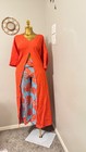 Women's 2-Piece Outfit Set Kimono & Wide-Leg Pants Floral Orange/Blue One Size — photo 3