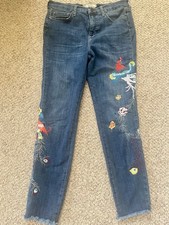 Free People Bird Embroidered Frayed Raw Hem Skinny Jeans Size 29 Boho