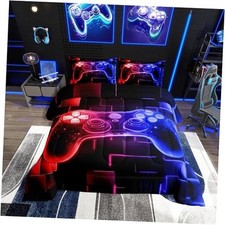 Kids Gamer Comforter Set Gaming Bedding, Video Games Queen Black Blue Red