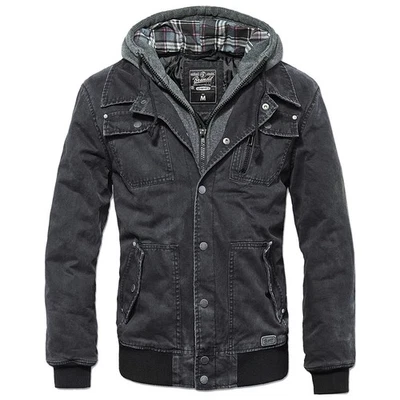 Brandit Dayton Jacke schwarz S-XXL Vintage Biker Kapuzenjacke Sweatjacke Kapuze - Bild 1 von 2