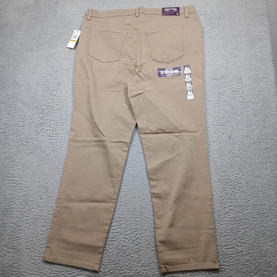 Pantalones de mezclilla para mujer Gloria Vanderbilt Amanda calce clásico cónicos 16 W caqui nuevos con etiquetas Foto 3 de 4