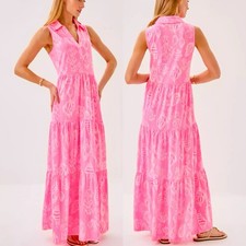 L NWT Lilly Pulitzer Riegan Tiered Maxi Dress in Rousseau Pink Cool As Shell