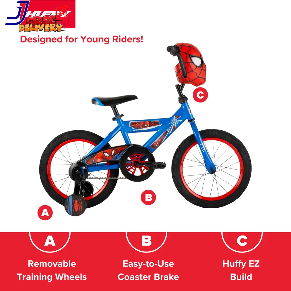 Bicicleta de entrenamiento de 16 pulgadas para niños Spider-Man niños pequeños Huffy bicicleta de ciclismo Foto 4 de 4